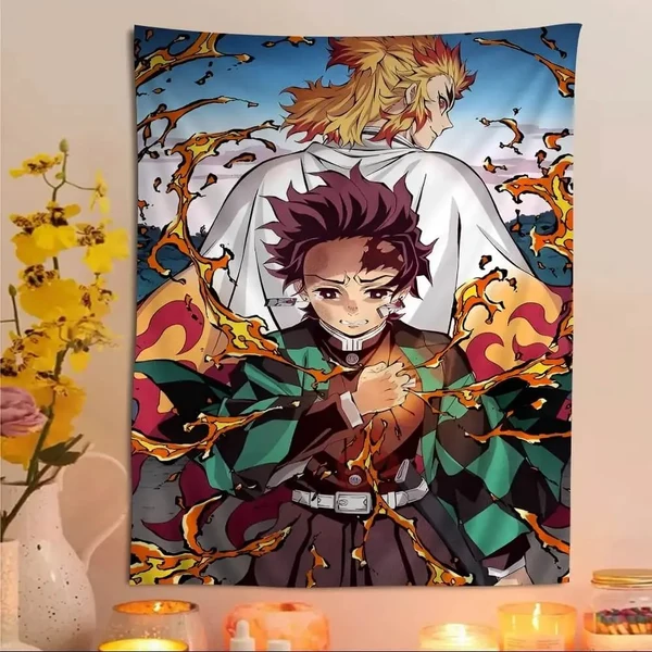 Top-Quality Tanjiro amp Rengoku Tapestry Comfortable