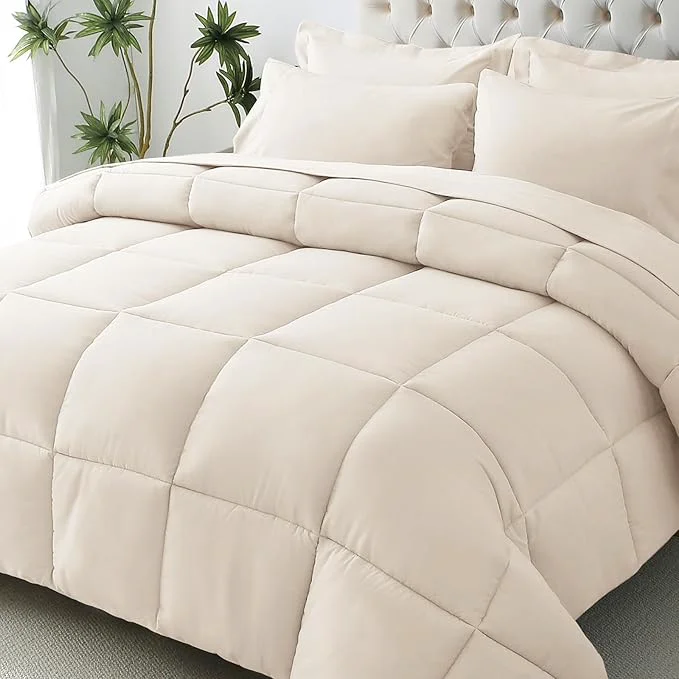 Functional JOLLYVOGUE Twin Comforter Set Ultra-Soft Bed in a Bag Twin Size 5 Pieces Oeko-TEX Bedding Set with Down Comforter Sheets Pillowcases amp Shams Beige Official