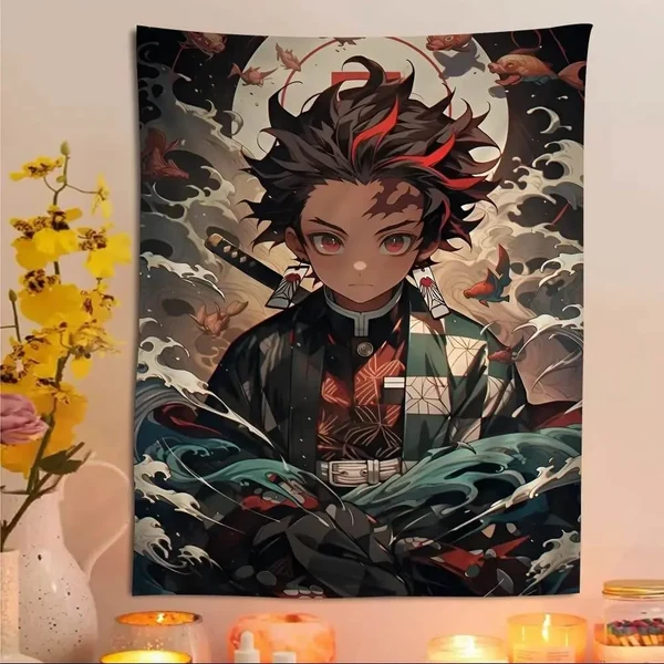 Carefully Designed Tanjiro Kamado Anime Wall Panel Tapestry Elegant