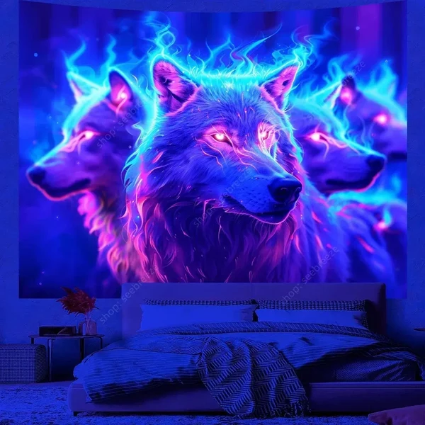 Secure Lunar Wolf Wall Banner Tapestry Premium