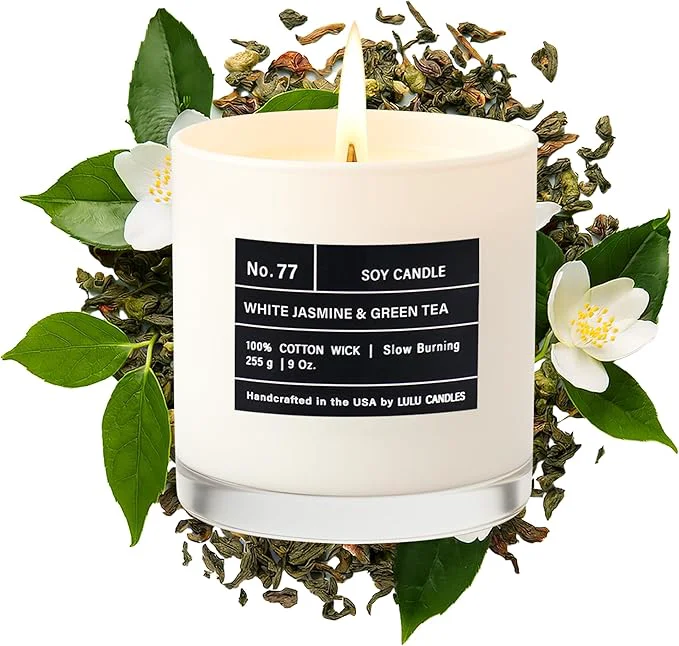 High-Performance Lulu Candles White Jasmine Green Tea Luxury Scented Soy Jar Candle Hand Casual