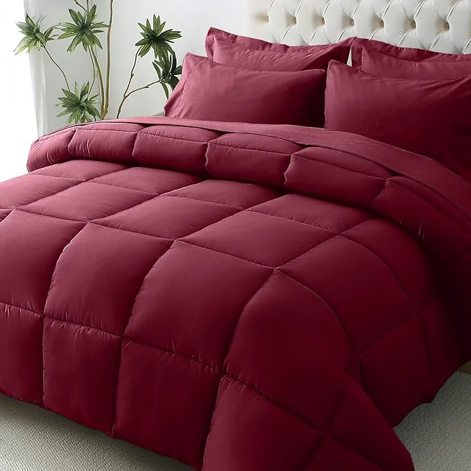 World-Class JOLLYVOGUE California King Comforter Set Ultra-Soft Bed in a Bag Cal King Size 7 Pieces Oeko-TEX Bedding Set with Down Comforter Sheets Pillowcases amp Shams Burgundy Contemporary