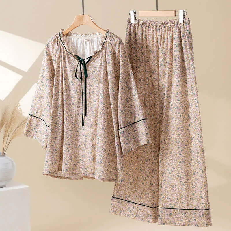 Professional Ownkoti Pastoral Floral Cotton Ruffled Loungewear Set High-Quality