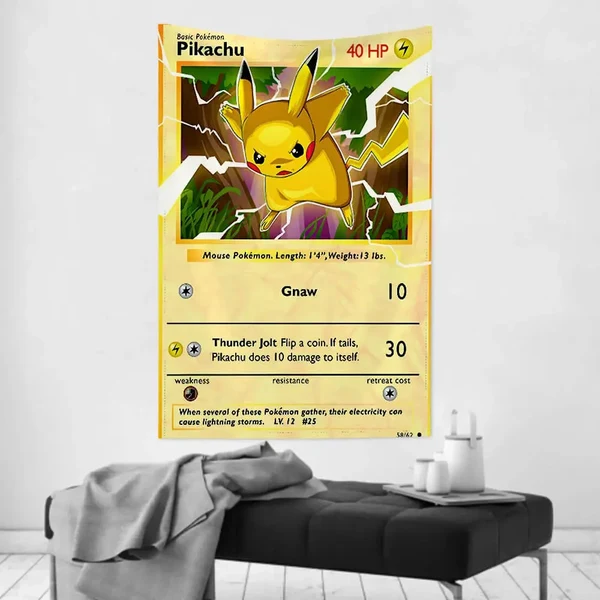 Sustainable Pikachu Wall Art – Pikachu Card Tapestry Advanced