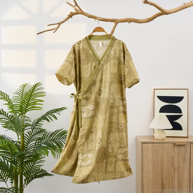 Smooth Ownkoti Ethnic Style Ruffled Collar Side-Tie Nightgown Detailed