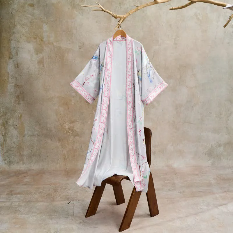 Excellent Ownkoti Peach Blossom amp Bird Kimono Style Bathrobe Fast