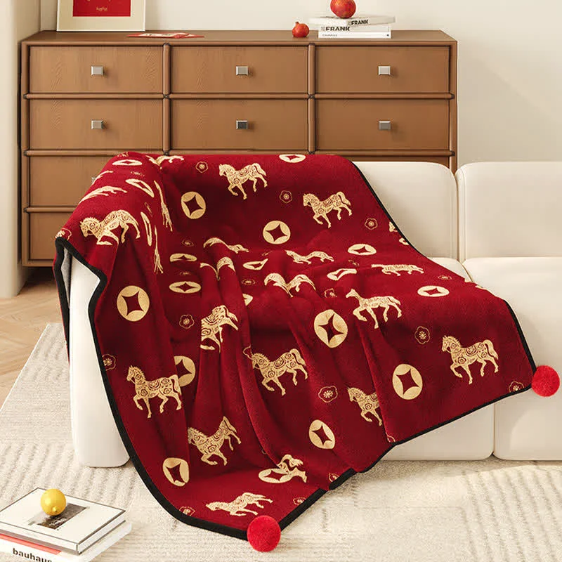 Excellent Ownkoti Year of the Horse Prosperity Fleece Throw Versatile
