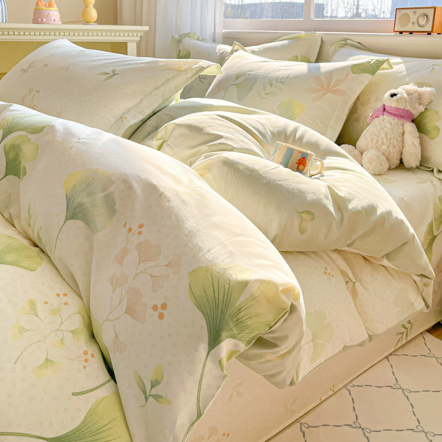 Practical Ownkoti Fresh Rustic Ginkgo Leaf Cotton Bedding Reliable