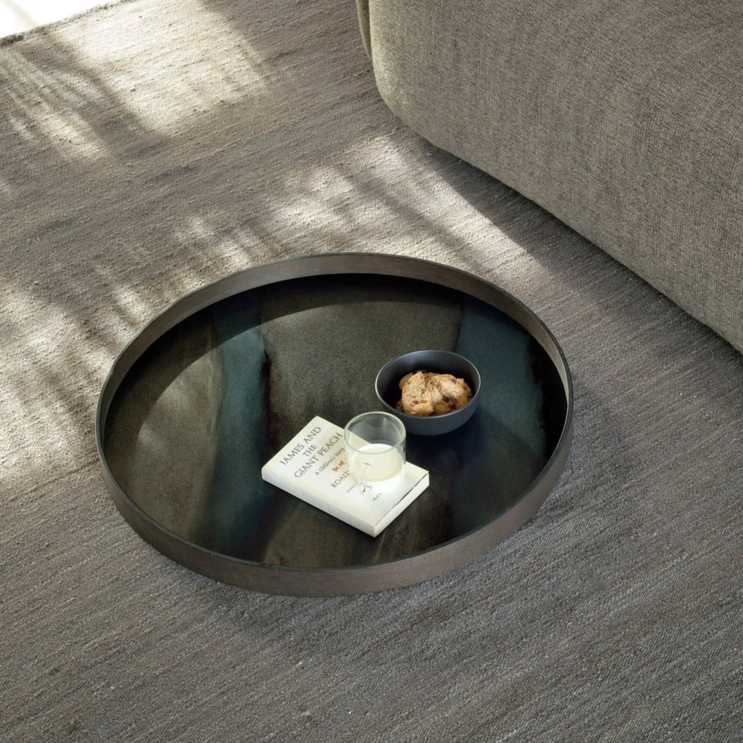 Smart Round Glass Organic Tray Graphite Green