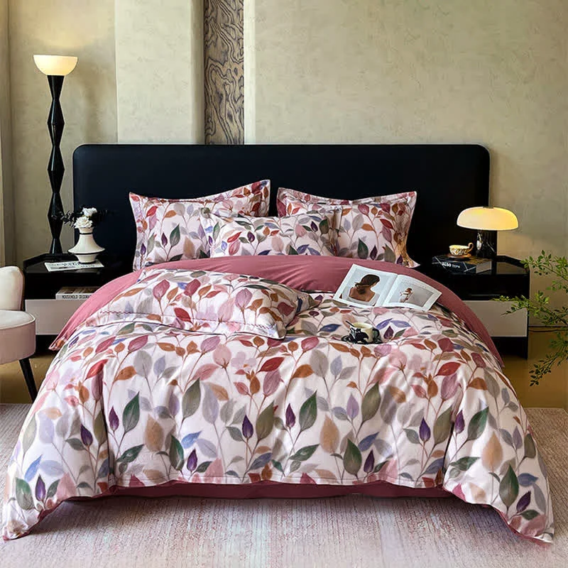 Luxury Ownkoti Colorful Leaf Brushed Cotton Bedding Set 4PCS Minimalist