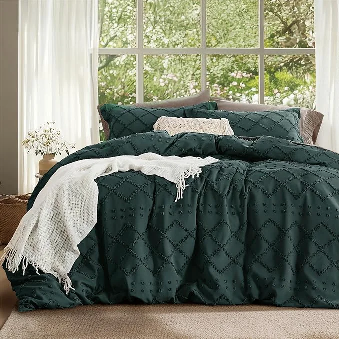 Proven Bedsure Boho Duvet Cover Queen Size Forest Green Breathable amp Soft Boho Bedding Machine Washable Comforter Cover for All Seasons Includes 1 Duvet Cover 90 quot x90 quot with 2 Pillow Shams amp Zipper Closure Sustainable