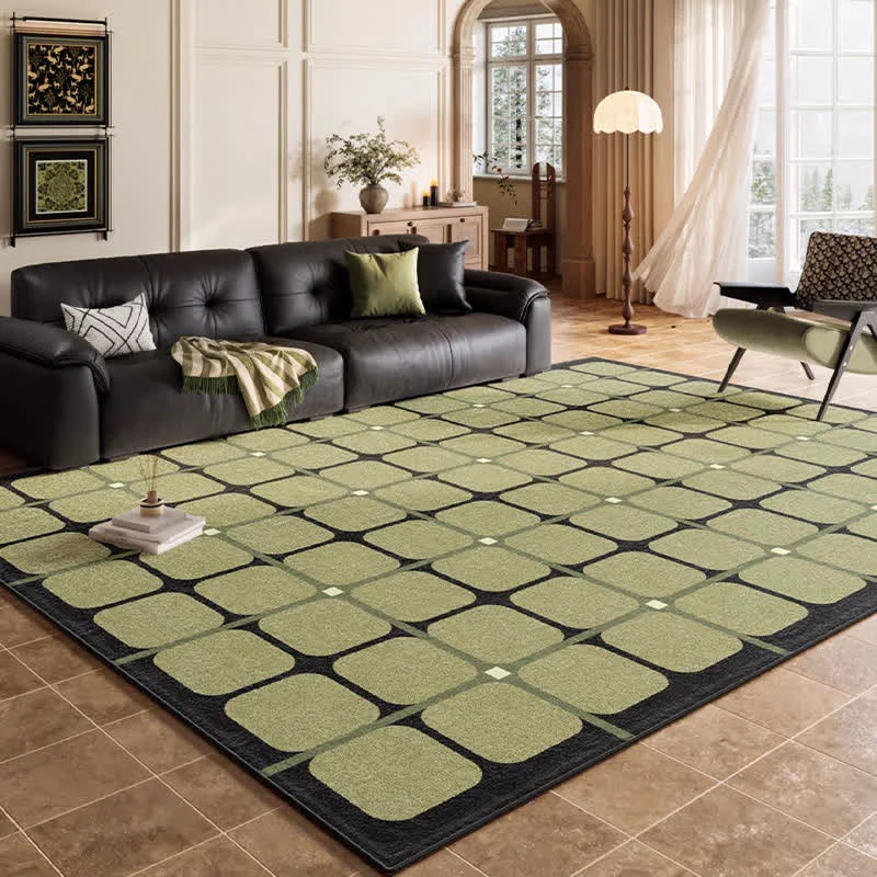 Premium Material Ownkoti Fresh Vintage Green Plaid Area Rug World-Class