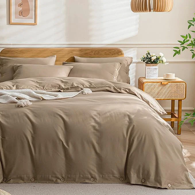 Stylish JELLYMONI Cotton Duvet Cover King Size – Khaki Comforter Cover with Button Washed Cotton 3PCS Breathable Soft Solid Bedding Set Duvet Cover 104×90in amp 2 Pillowcases NO Comforter Relaxed
