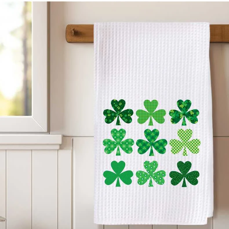 Luxury Ownkoti Clover Print Waffle Cotton Kitchen Towel Exclusive