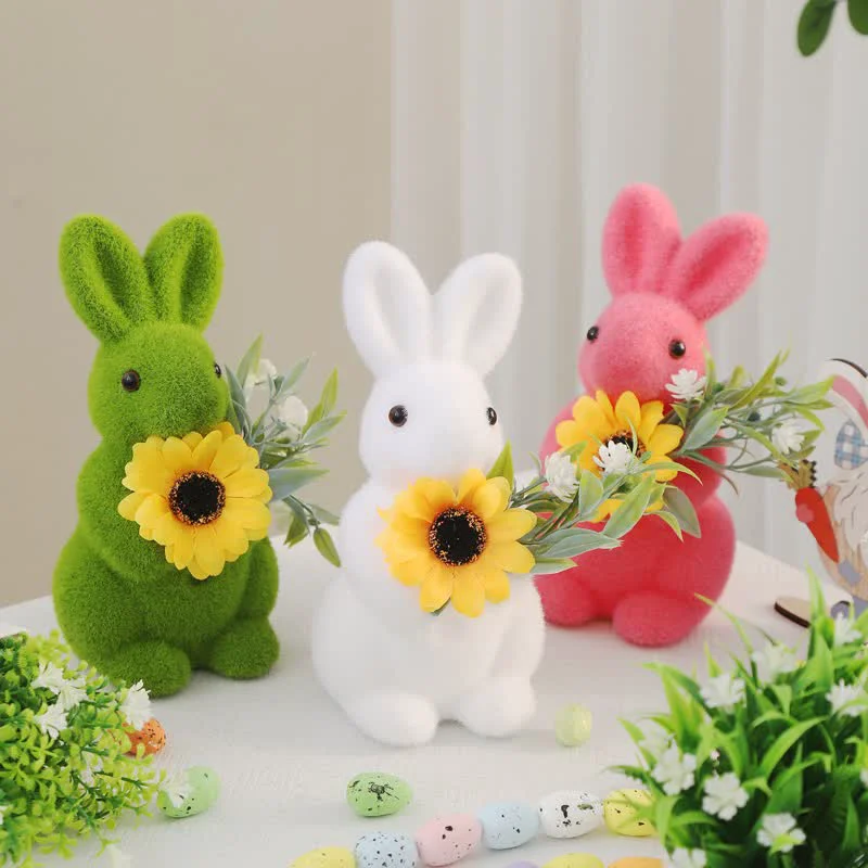 Durable Ownkoti Easter Bunny Flocked Tabletop Decor Detailed