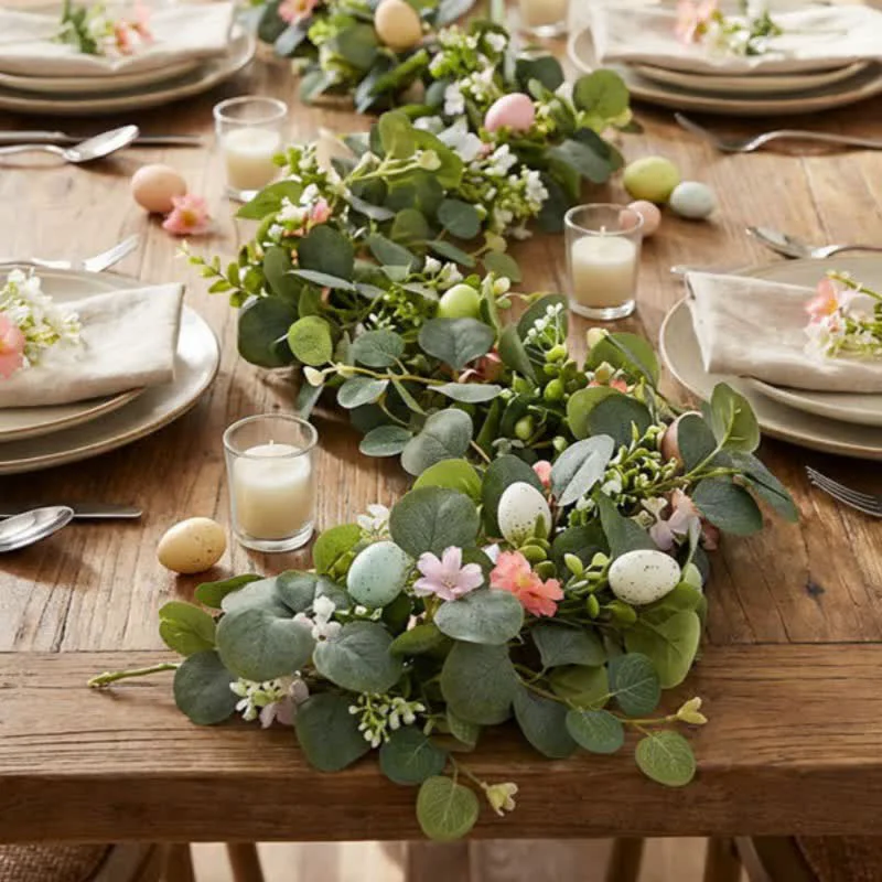 Crafted Ownkoti Easter Egg Pink Flower Eucalyptus Garland Prestigious