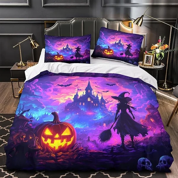 High-End Witchy Halloween Bed Set – Moon Bats amp -Inspired Print High-Grade