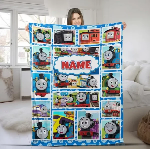 Recyclable Personalized Thomas amp Friends Train Throw Blanket – Custom Name Kids Cartoon Plush Blanket Authentic