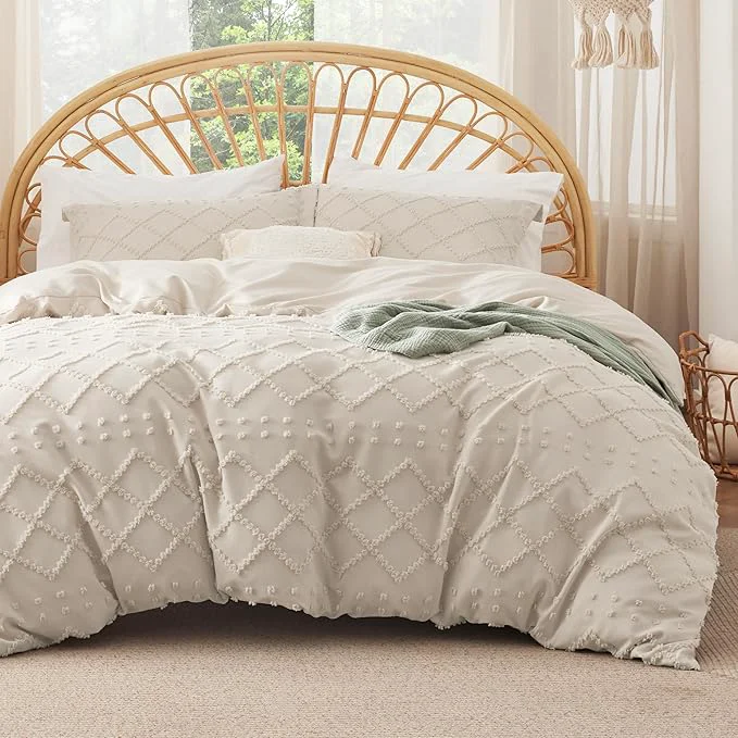 Dependable Bedsure Boho Duvet Cover King Size with Fitted Sheet – Boho Bedding Comforter Set 4 Pieces Includes 1 Duvet Cover 104 quot x90 quot with Zipper Closure 2 Pillow Shams 1 Fitted Sheet Beige Proven