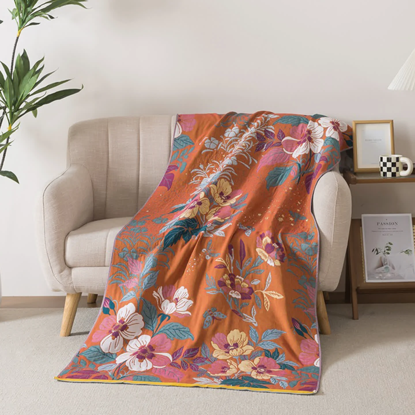 Fashionable Ownkoti Peach Blossom Cotton Gauze Bath Towel Excellent