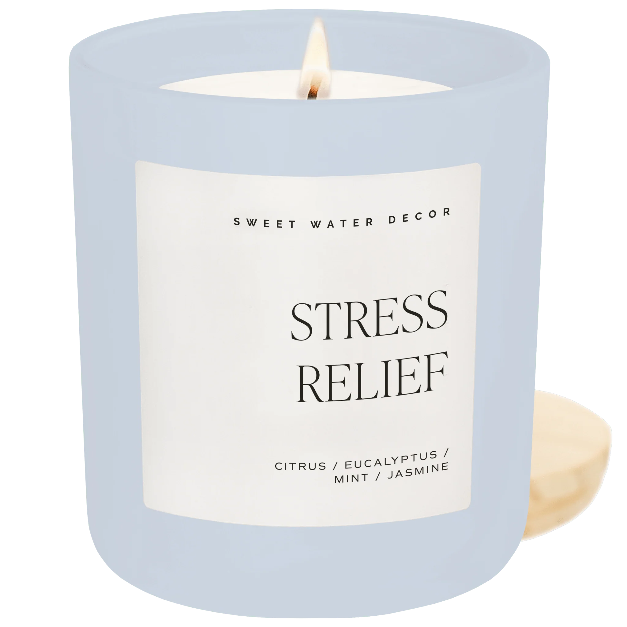 Sustainable Stress Relief Soy Candle – Blue Matte Jar – 15 oz Solid