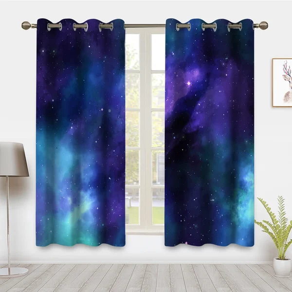 Minimalist Galaxy Outer Space Nebula Window Curtains Universe Planets Fantasy Starry Window Drapes Versatile