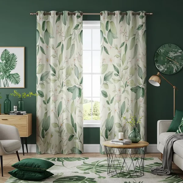 Optimized Botanical Living Room Curtains Tropical Leaf Print Drapes Reusable