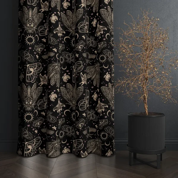 Consistent Gothic Curtains with Skull Raven Black Cat amp Moth Design – Dark Aesthetic Home Decor Eco-Friendly