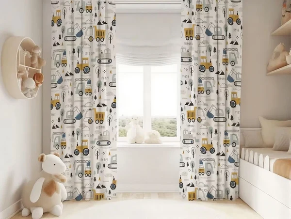 Next-Generation Kids Nursery Curtains – Construction Truck amp Tractor Window Drapes Contemporary