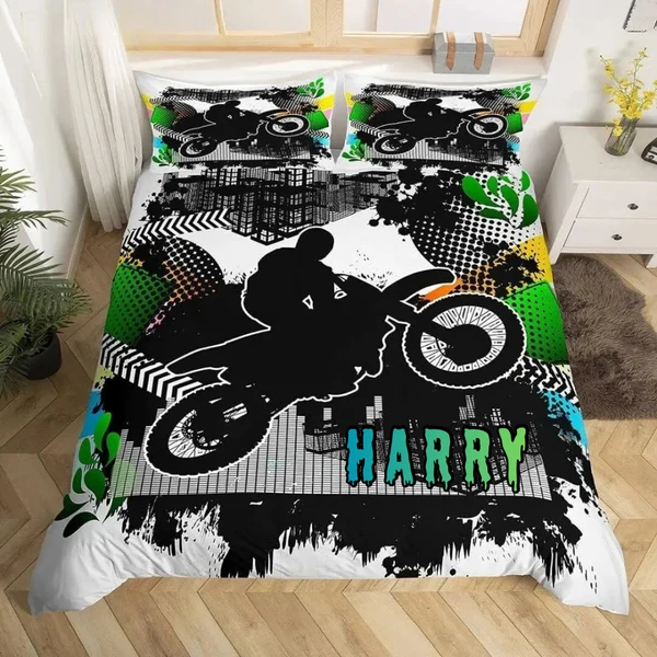 Casual Motocross Personalized Duvet Cover – Custom Dirt Bike Bedding Set for Kids Teens amp Adults Easy-to-Use