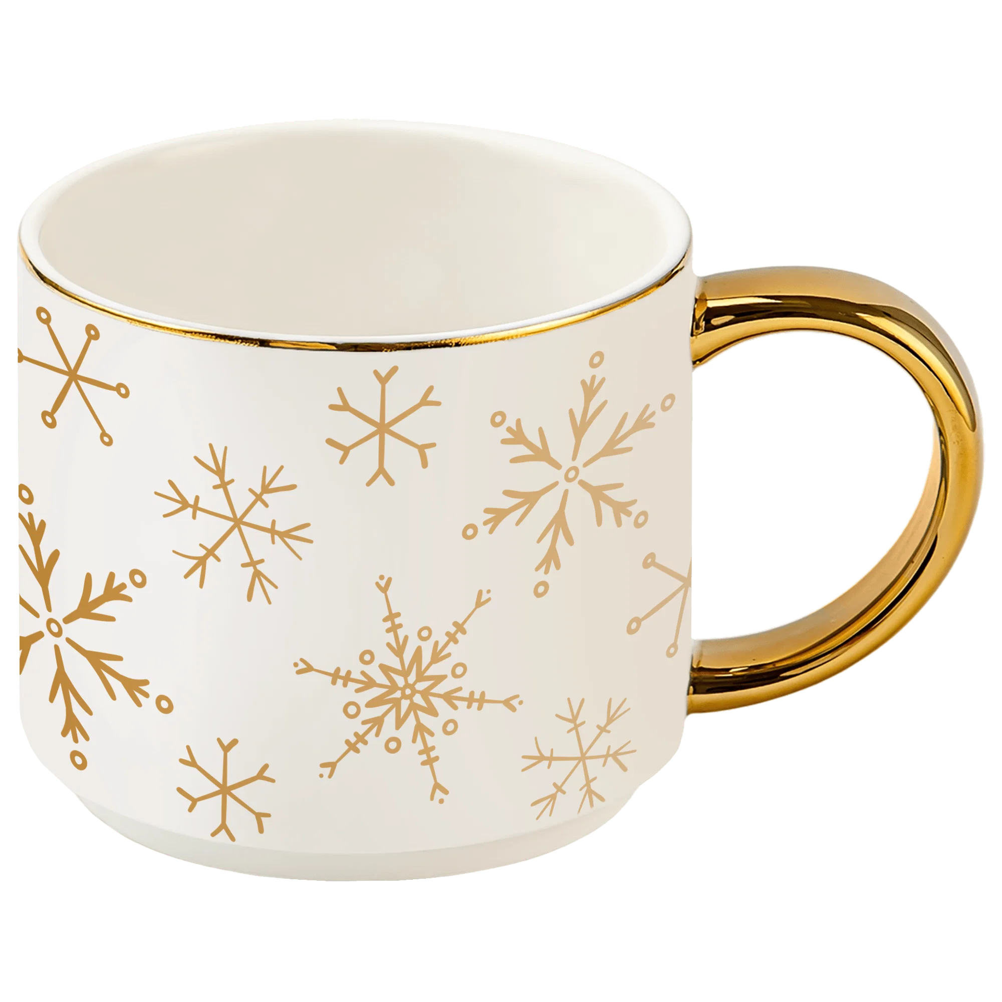 Clean Gold Snowflakes 14 oz Gold Handle Coffee Mug Comfortable