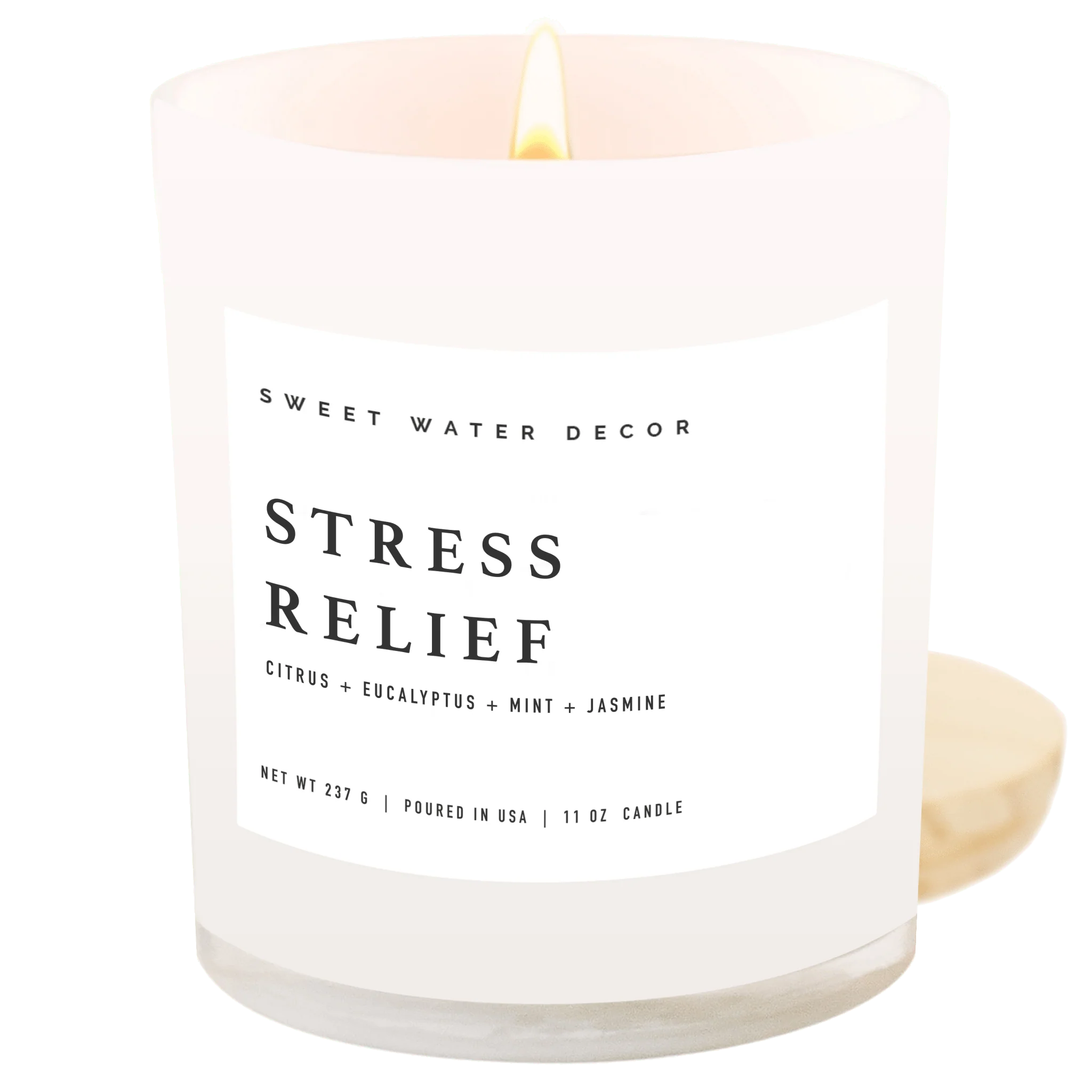 Fashionable Stress Relief Soy Candle – White Jar – 11 oz Organic
