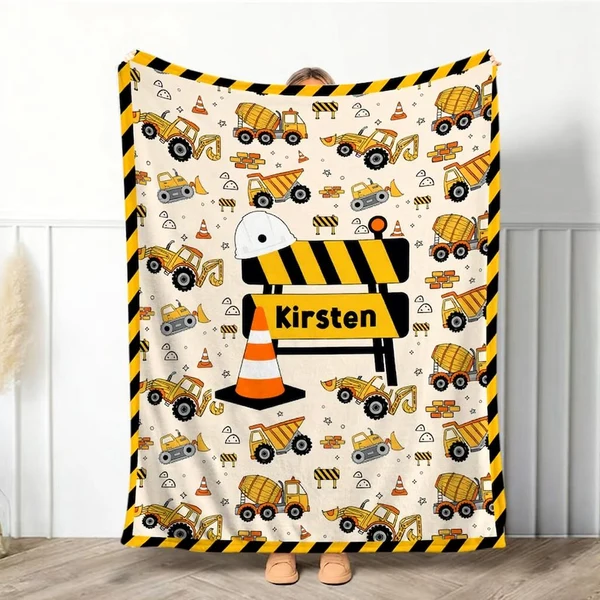 Outstanding Construction Vehicle Blanket – Custom Name Excavator Crane amp Truck Design Eco-Friendly