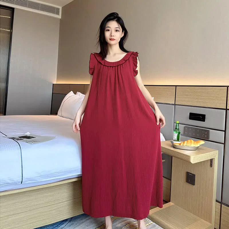 Exclusive Ownkoti Plus Size Minimalist Cotton Ruffle Sleeveless Nightgown Quality