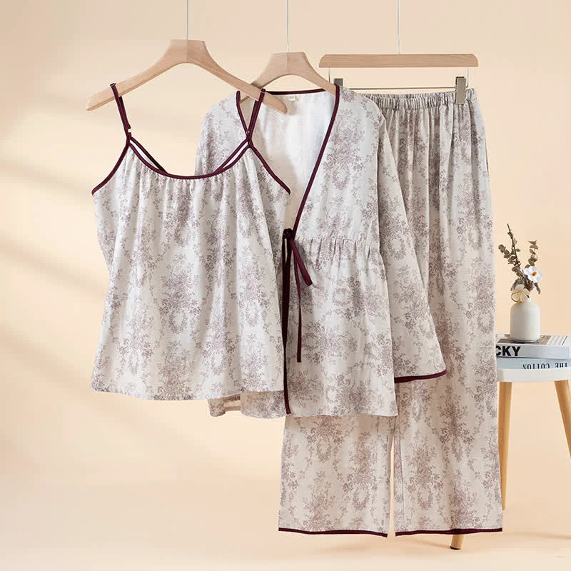 Premium Material Ownkoti Botanical Print Cotton Loungewear Set 3PCS Flexible