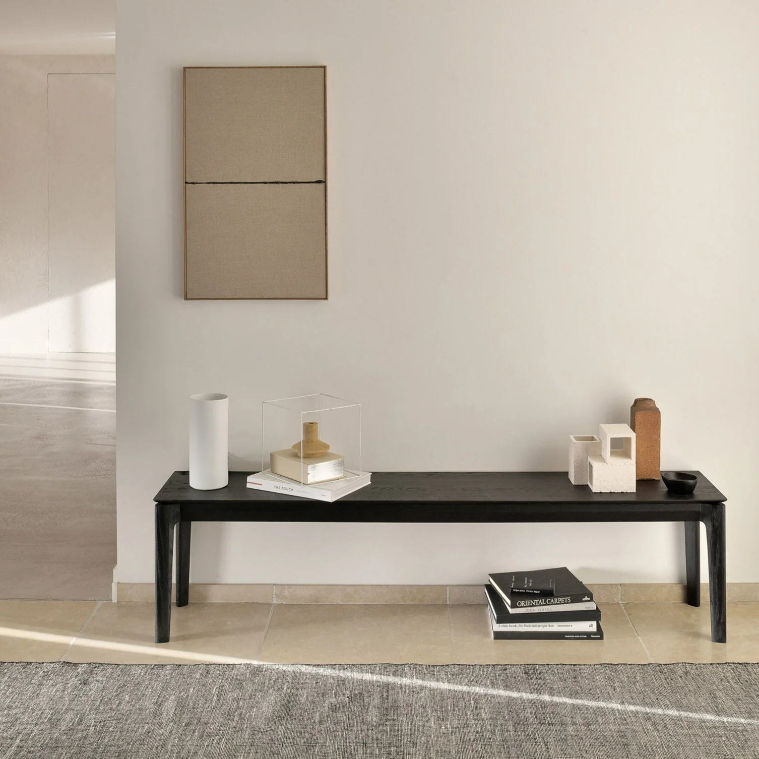 Stylish Bok Solid Black Oak Bench 50 quot Certified