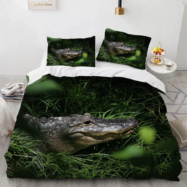 Certified Crocodile Duvet Cover Bedding Set – Wild Alligator Print for Bedroom Decor Lightweight