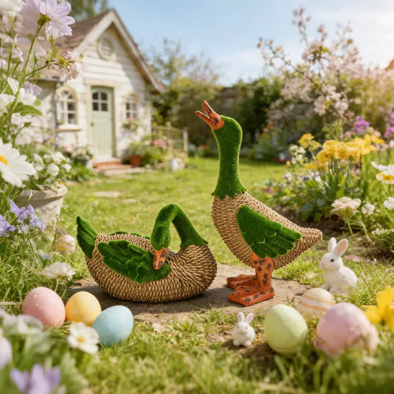 Excellent Ownkoti Faux Rattan Flocked Duck Garden Figurine Optimized