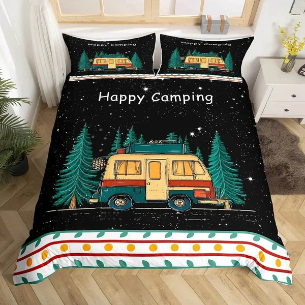 Crafted Camping Quilt Cover Set – Happy Camper Theme Bedding For Kids Teens amp Adults Dependable