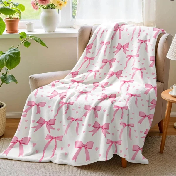 Refined Pink Bow Throw Blanket – Cozy Soft Flannel Blanket for Couch Bed amp Bedroom Decor Reliable
