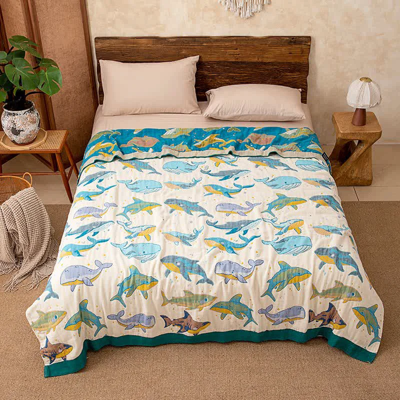Versatile Ownkoti Ocean Whale Dolphin Cotton Quilt Blanket Trendy