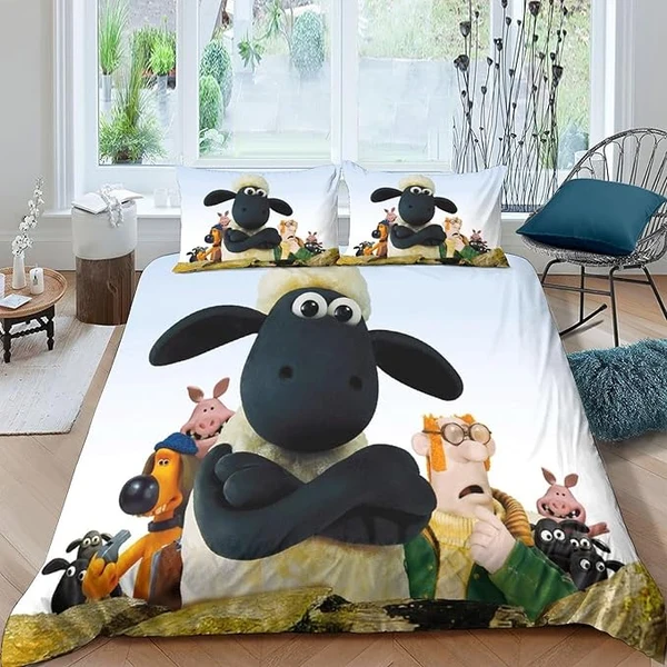 Luxury Shaun The Sheep Doona Cover – 3D Cartoon Bedding Set For Kids Bedroom Decor Environmentally Friendly