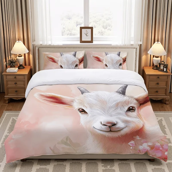 Traditional Goat Animal Duvet Cover – Bedding Set for Farmhouse Bedroom Decor Versatile