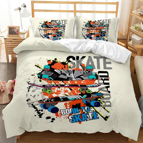 Stylish Skateboard Duvet Cover Set – Skateboard Player Hip Hop Bedding Set for Kids amp Teens Consistent