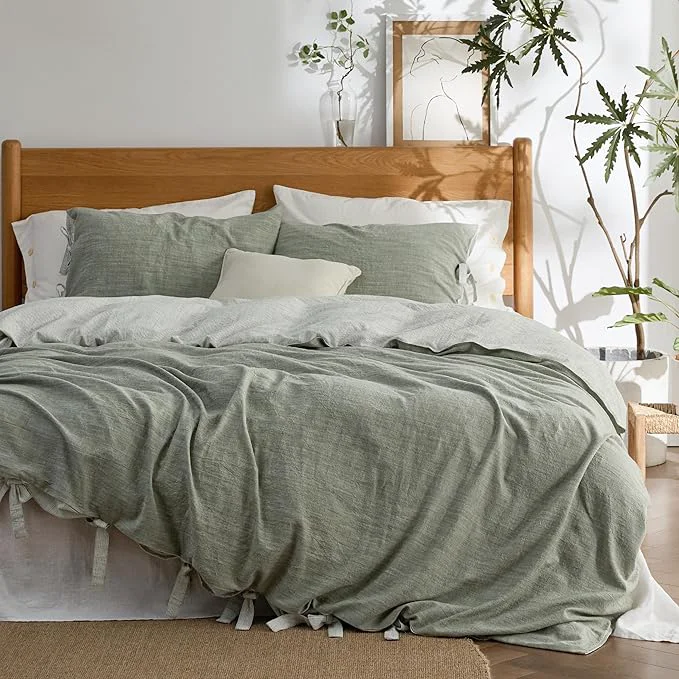 Verified Bedsure Striped Duvet Cover King Size – Moisture-Wicking Eucalyptus Lyocell Cotton amp Linen Hybrid Comforter Cover Set with Bowknot Ties Closure – GentleSoft™ amp Breathable Bedding Set – Seaweed Green Reliable