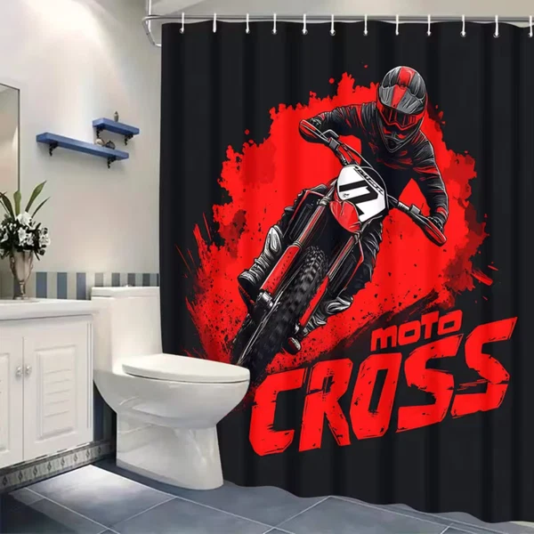 Clean Motocross Dirt Bike Shower Curtain – Premium Bathroom Curtain for MX Riders Racers amp Dirt Bike Fans Fast