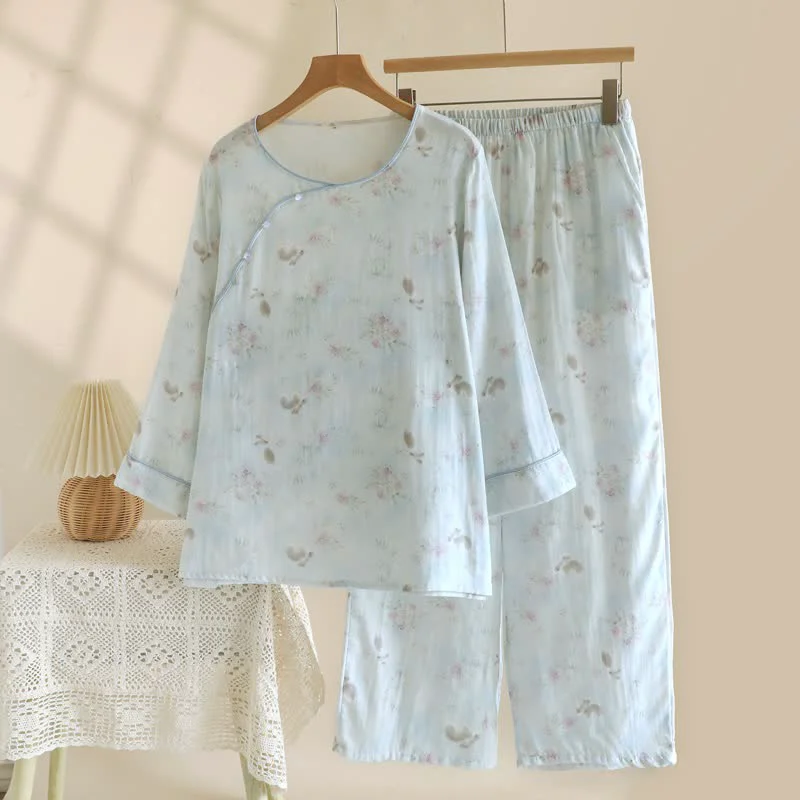 Top-Quality Ownkoti Elegant Bunny amp Floral Cotton Gauze Pajama Set Responsible