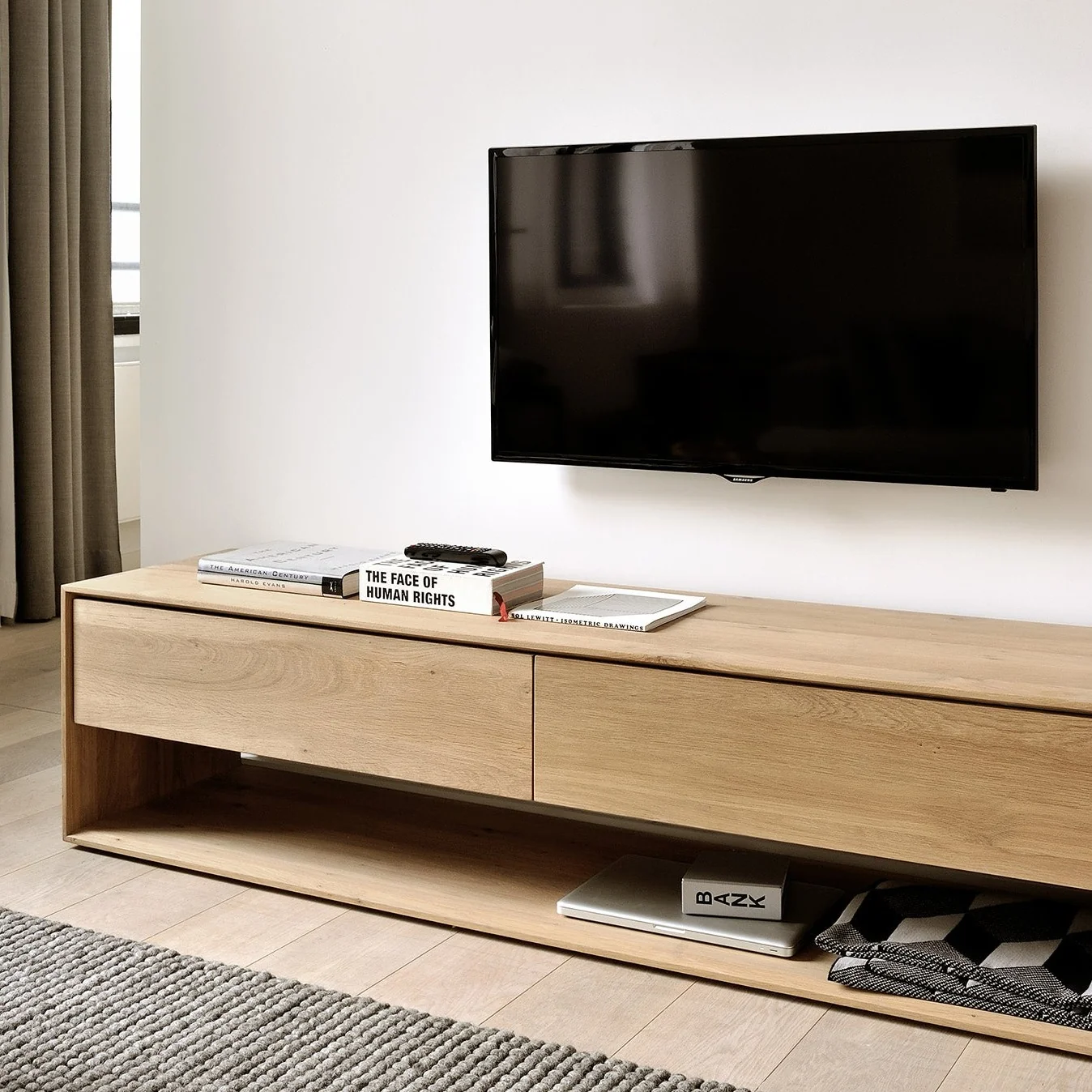 Clean Nordic Solid Oak Media Console 71 quot Natural
