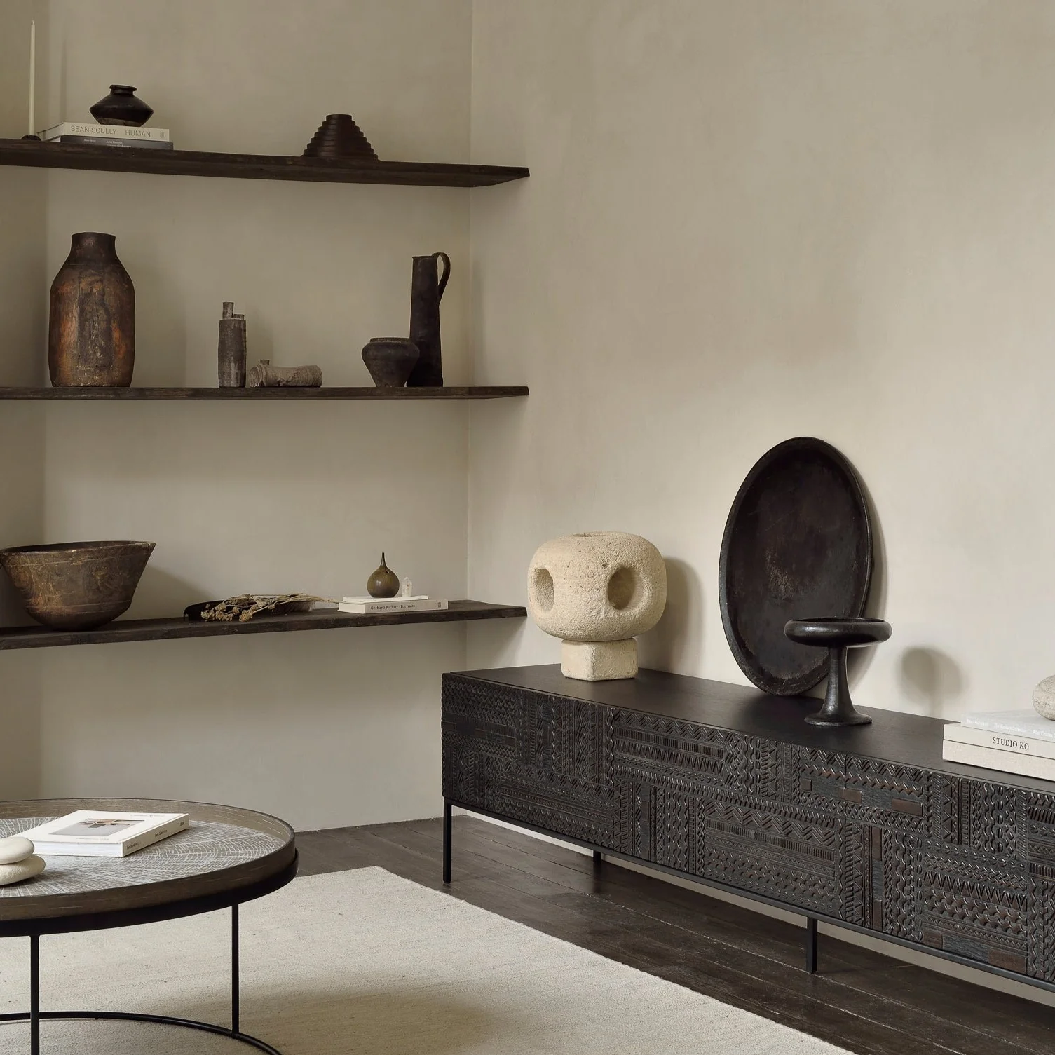 Artisan Tabwa Black Teak Media Console 94.5 quot Outstanding