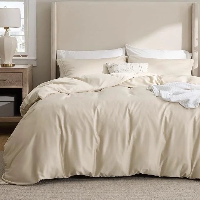 Refined Bedsure Cooling Duvet Cover Queen Size – Moisture Wicking and Silky Eucalyptus Lyocell Cotton Hybrid Comforter Cover Set for Hot Sleeper – Buttery Soft and Breathable GentleSoft™ Beige Bedding Set Efficient